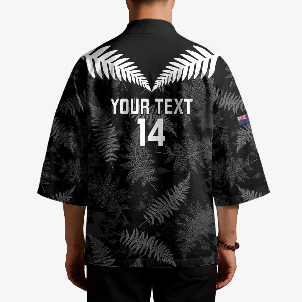 Custom New Zealand Silver Fern Football Kimono Go Aotearoa Grunge Black LT14 - Polynesian Pride