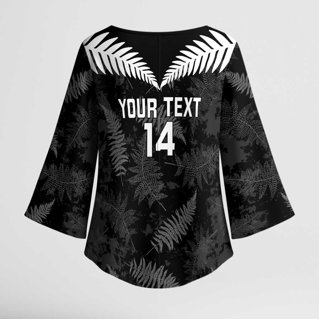 Custom New Zealand Silver Fern Football Kimono Sleeve Blouse Go Aotearoa Grunge Black LT14 - Polynesian Pride