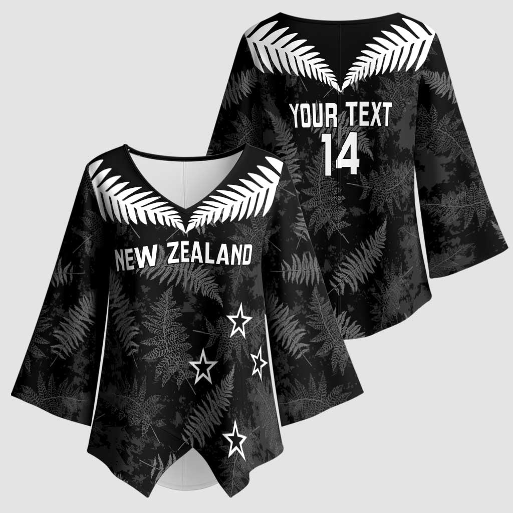 Custom New Zealand Silver Fern Football Kimono Sleeve Blouse Go Aotearoa Grunge Black LT14 - Polynesian Pride