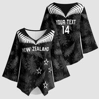 Custom New Zealand Silver Fern Football Kimono Sleeve Blouse Go Aotearoa Grunge Black LT14 - Polynesian Pride