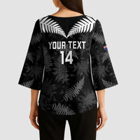 Custom New Zealand Silver Fern Football Kimono Sleeve Blouse Go Aotearoa Grunge Black LT14 - Polynesian Pride