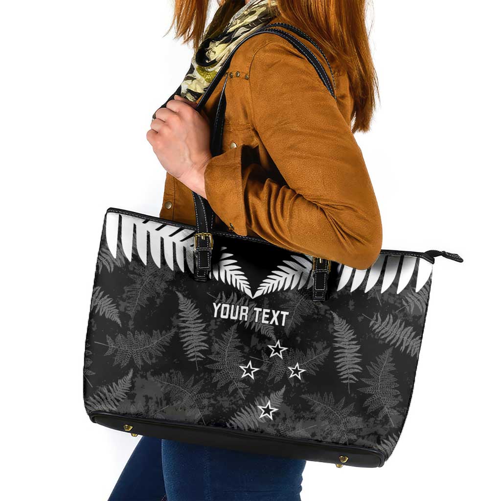 Custom New Zealand Silver Fern Football Leather Tote Bag Go Aotearoa Grunge Black LT14 Black - Polynesian Pride