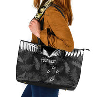Custom New Zealand Silver Fern Football Leather Tote Bag Go Aotearoa Grunge Black LT14 Black - Polynesian Pride