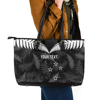 Custom New Zealand Silver Fern Football Leather Tote Bag Go Aotearoa Grunge Black LT14 - Polynesian Pride