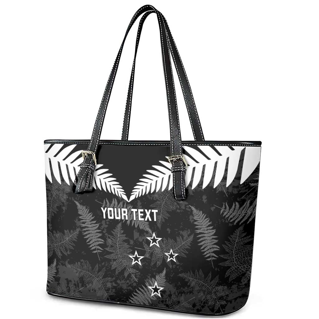 Custom New Zealand Silver Fern Football Leather Tote Bag Go Aotearoa Grunge Black LT14 - Polynesian Pride
