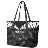 Custom New Zealand Silver Fern Football Leather Tote Bag Go Aotearoa Grunge Black LT14 - Polynesian Pride