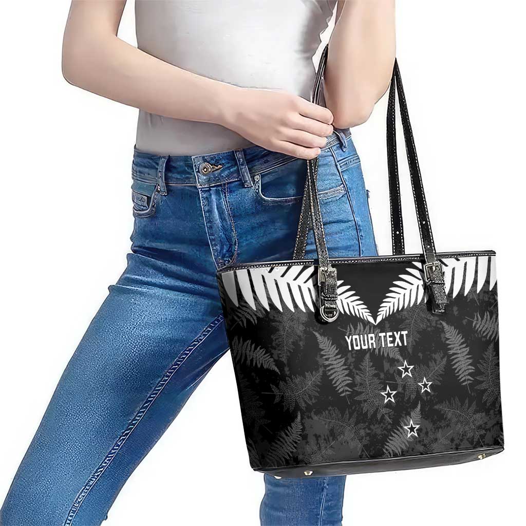 Custom New Zealand Silver Fern Football Leather Tote Bag Go Aotearoa Grunge Black LT14 - Polynesian Pride