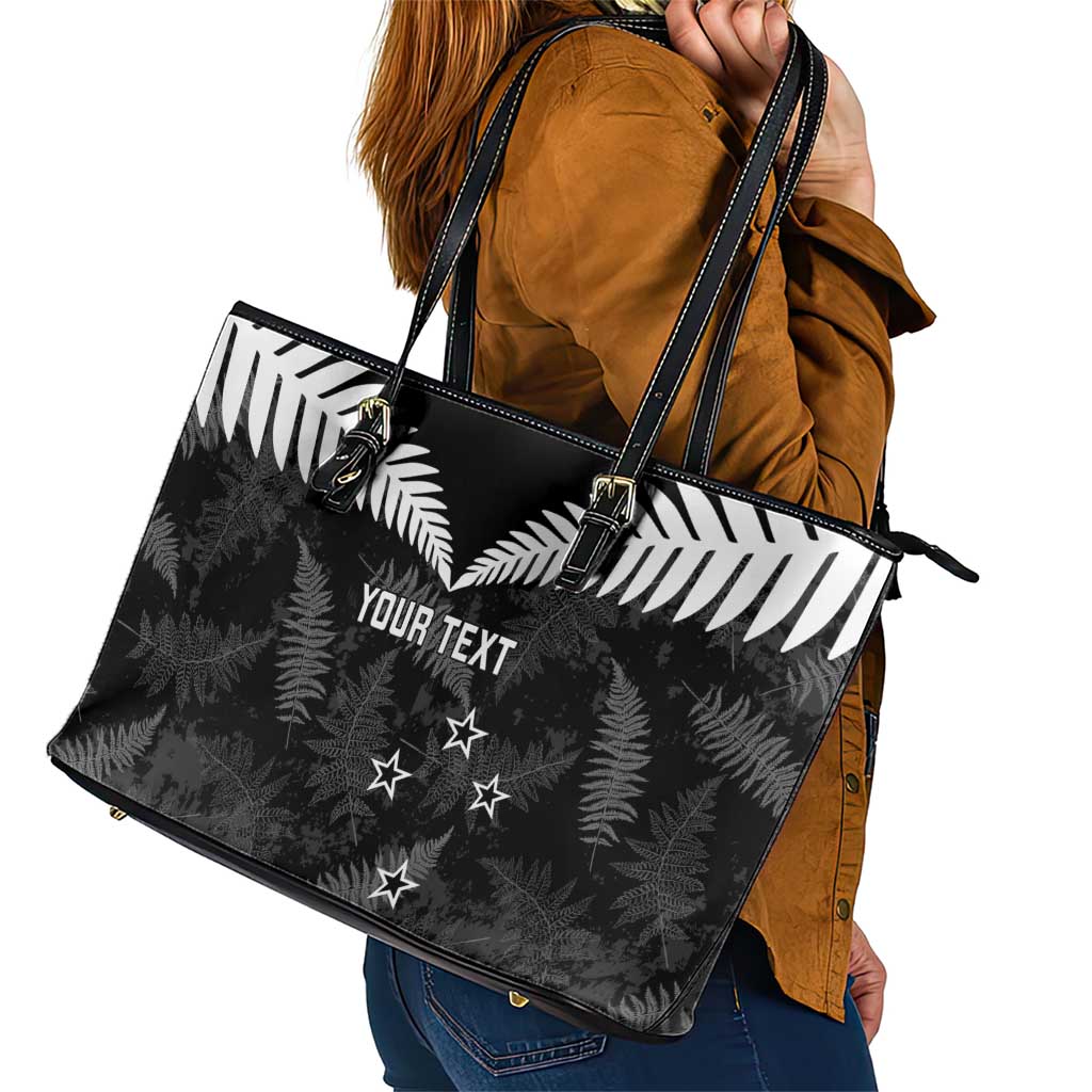 Custom New Zealand Silver Fern Football Leather Tote Bag Go Aotearoa Grunge Black LT14 - Polynesian Pride