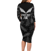 Custom New Zealand Silver Fern Football Long Sleeve Bodycon Dress Go Aotearoa Grunge Black LT14 - Polynesian Pride