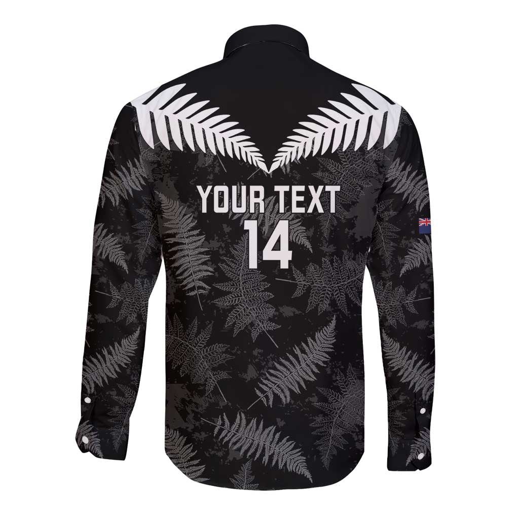 Custom New Zealand Silver Fern Football Long Sleeve Button Shirt Go Aotearoa Grunge Black LT14 - Polynesian Pride