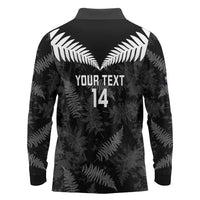 Custom New Zealand Silver Fern Football Long Sleeve Polo Shirt Go Aotearoa Grunge Black LT14 - Polynesian Pride