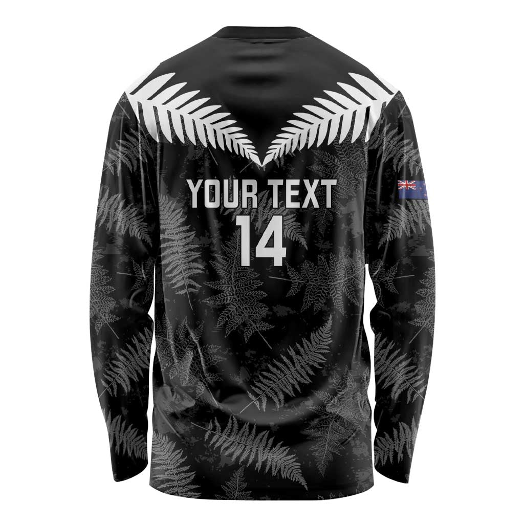 Custom New Zealand Silver Fern Football Long Sleeve Shirt Go Aotearoa Grunge Black LT14 - Polynesian Pride