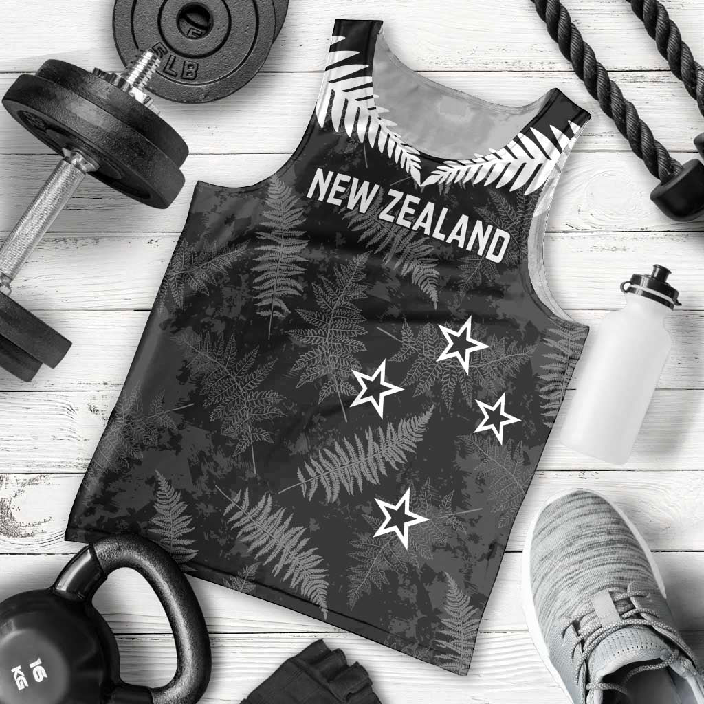 Custom New Zealand Silver Fern Football Men Tank Top Go Aotearoa Grunge Black LT14 - Polynesian Pride
