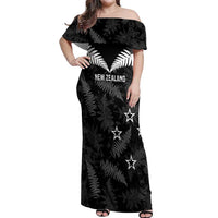 Custom New Zealand Silver Fern Football Off Shoulder Maxi Dress Go Aotearoa Grunge Black LT14 Women Black - Polynesian Pride