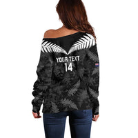 Custom New Zealand Silver Fern Football Off Shoulder Sweater Go Aotearoa Grunge Black LT14 - Polynesian Pride