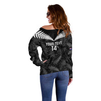 Custom New Zealand Silver Fern Football Off Shoulder Sweater Go Aotearoa Grunge Black LT14 - Polynesian Pride