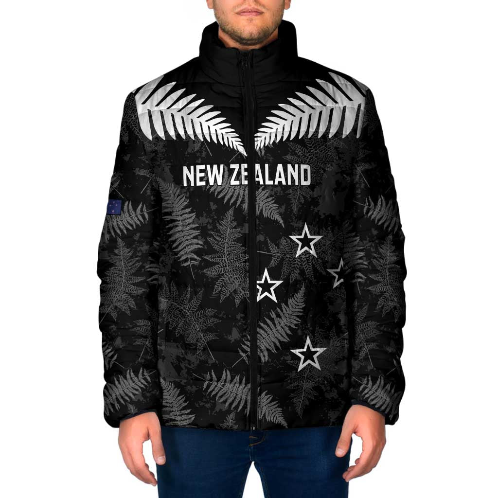 Custom New Zealand Silver Fern Football Padded Jacket Go Aotearoa Grunge Black LT14 Men Black - Polynesian Pride