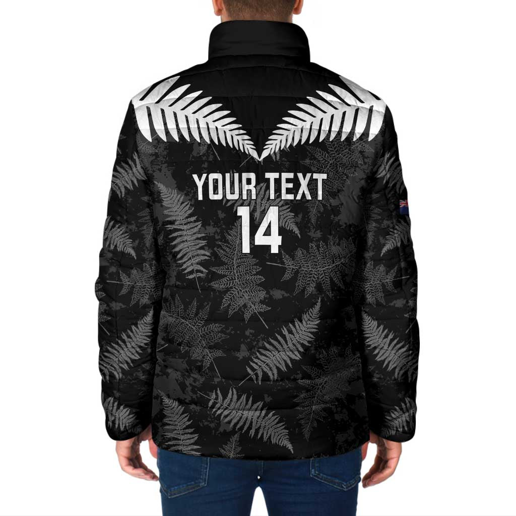Custom New Zealand Silver Fern Football Padded Jacket Go Aotearoa Grunge Black LT14 - Polynesian Pride