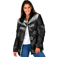 Custom New Zealand Silver Fern Football Padded Jacket Go Aotearoa Grunge Black LT14 Women Black - Polynesian Pride