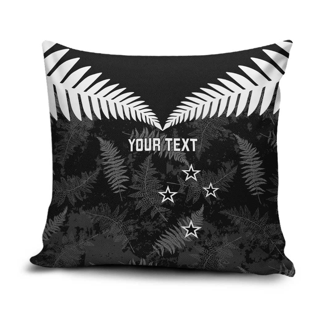 Custom New Zealand Silver Fern Football Pillow Cover Go Aotearoa Grunge Black LT14 Black - Polynesian Pride