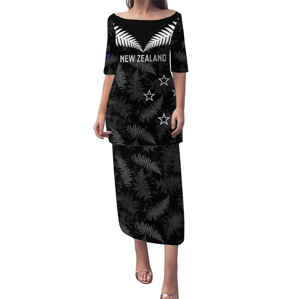 Custom New Zealand Silver Fern Football Puletasi Go Aotearoa Grunge Black LT14 Long Dress Black - Polynesian Pride