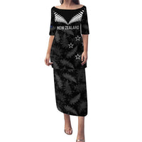 Custom New Zealand Silver Fern Football Puletasi Go Aotearoa Grunge Black LT14 Long Dress Black - Polynesian Pride
