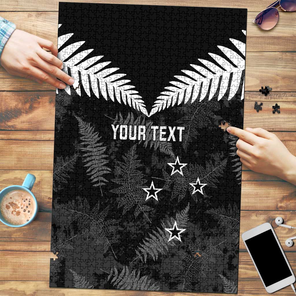 Custom New Zealand Silver Fern Football Puzzle Go Aotearoa Grunge Black LT14 Black - Polynesian Pride
