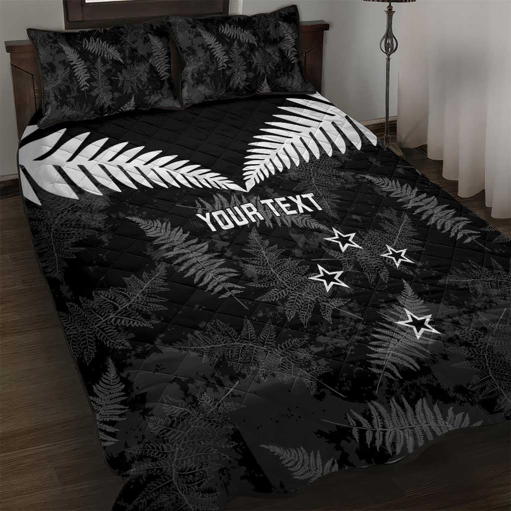 Custom New Zealand Silver Fern Football Quilt Bed Set Go Aotearoa Grunge Black LT14 Black - Polynesian Pride