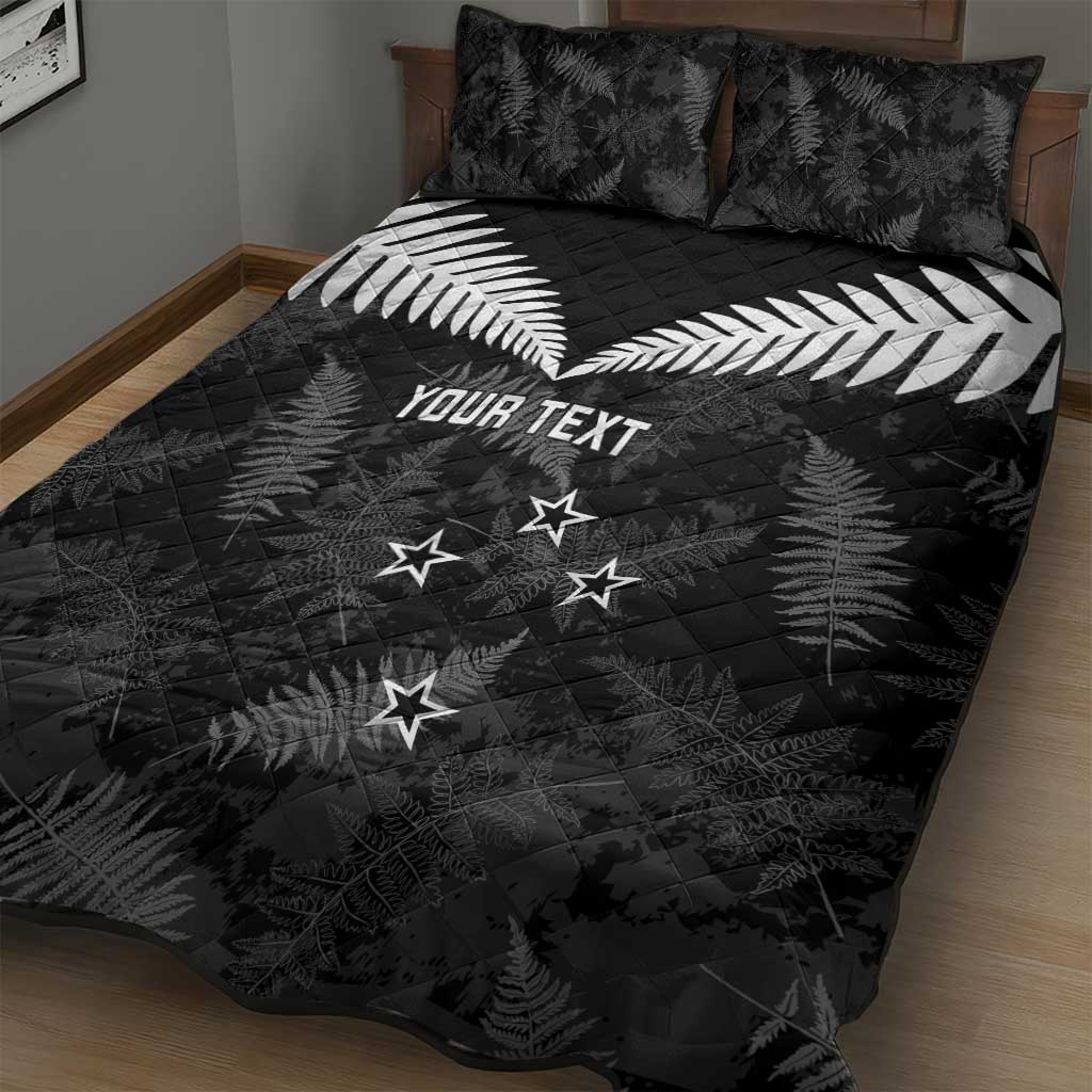 Custom New Zealand Silver Fern Football Quilt Bed Set Go Aotearoa Grunge Black LT14 - Polynesian Pride
