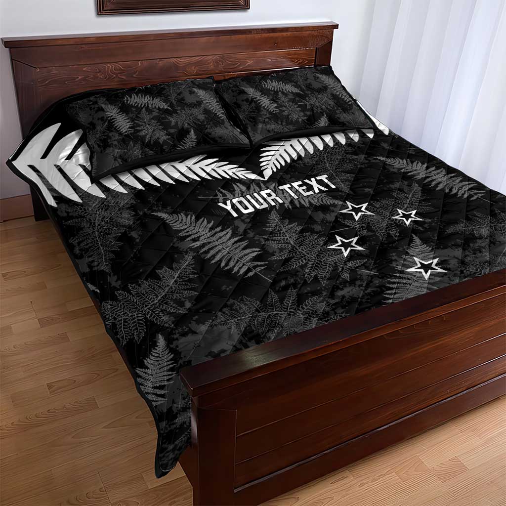 Custom New Zealand Silver Fern Football Quilt Bed Set Go Aotearoa Grunge Black LT14 - Polynesian Pride