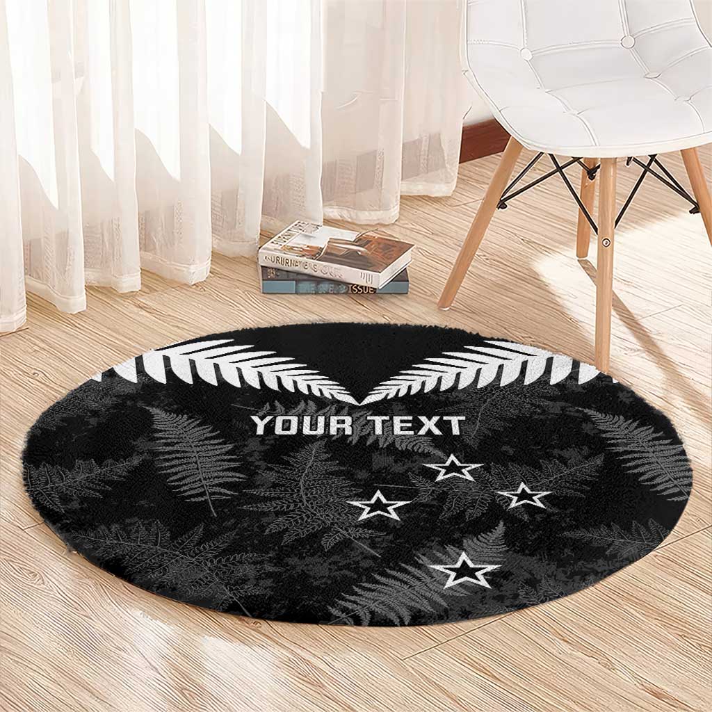 Custom New Zealand Silver Fern Football Round Carpet Go Aotearoa Grunge Black LT14 - Polynesian Pride