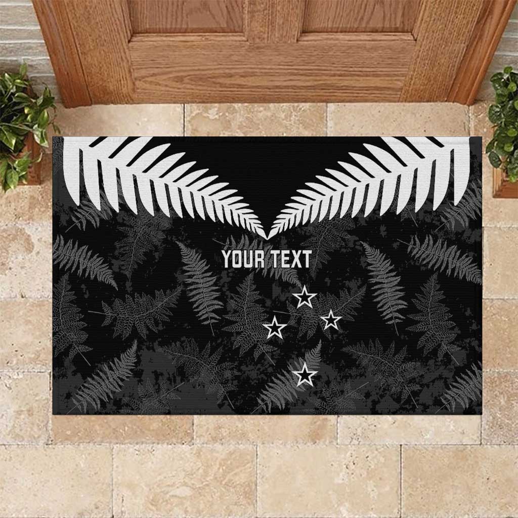 Custom New Zealand Silver Fern Football Rubber Doormat Go Aotearoa Grunge Black LT14 Black - Polynesian Pride