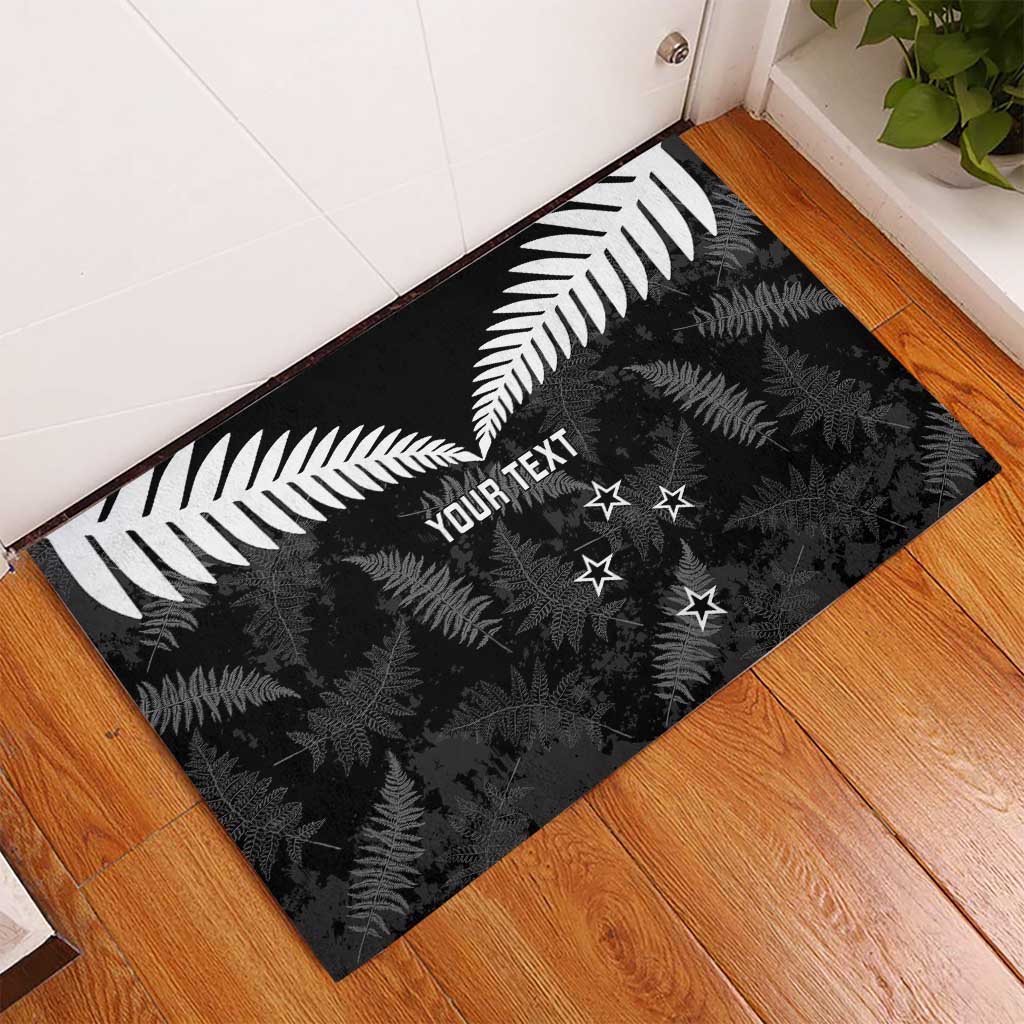 Custom New Zealand Silver Fern Football Rubber Doormat Go Aotearoa Grunge Black LT14 - Polynesian Pride
