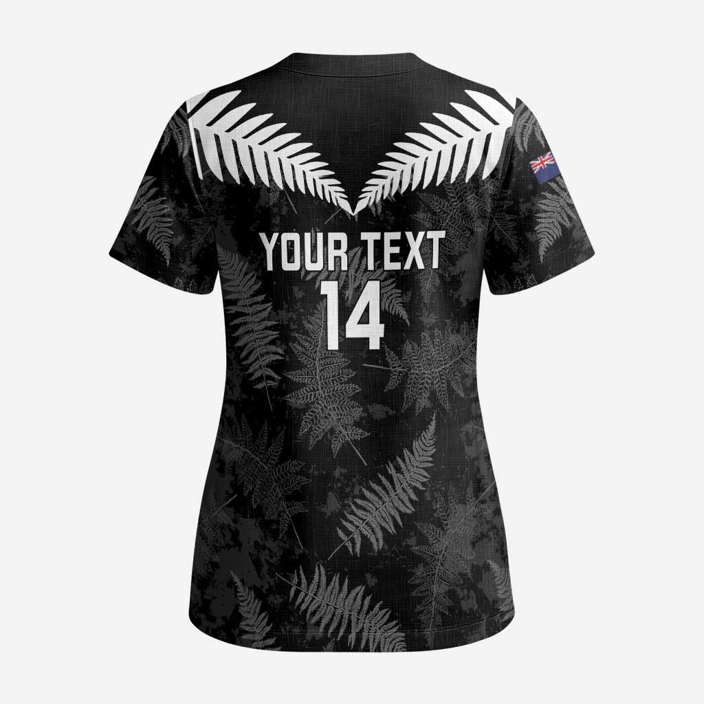 Custom New Zealand Silver Fern Football Scrub Top Go Aotearoa Grunge Black LT14 - Polynesian Pride