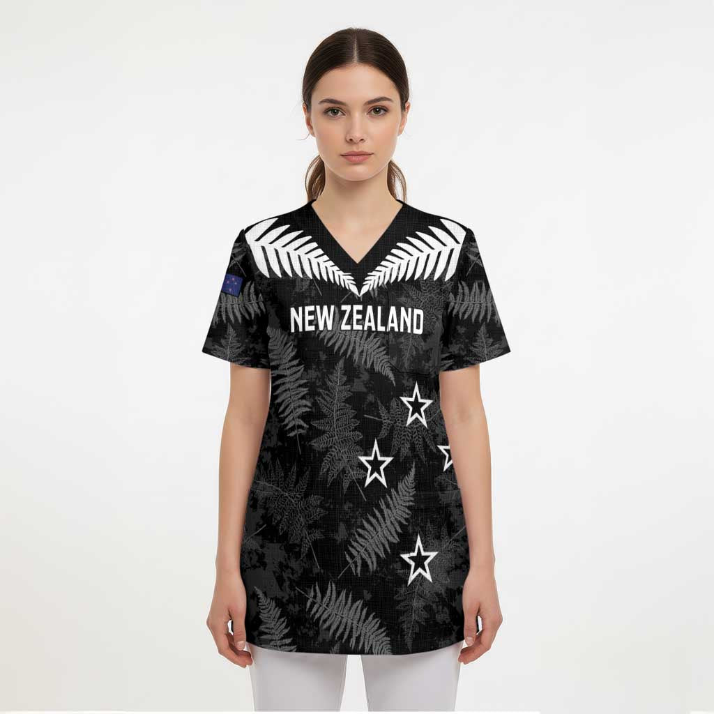 Custom New Zealand Silver Fern Football Scrub Top Go Aotearoa Grunge Black LT14 - Polynesian Pride