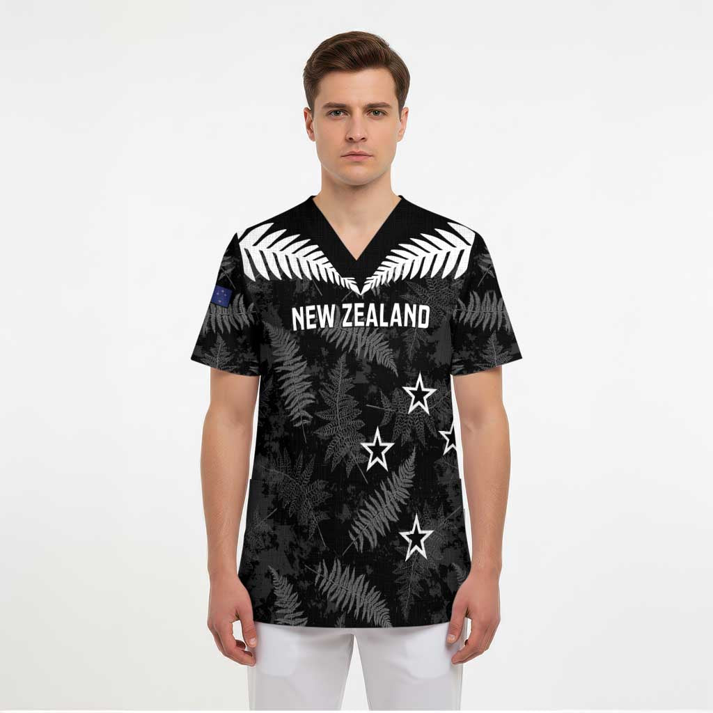 Custom New Zealand Silver Fern Football Scrub Top Go Aotearoa Grunge Black LT14 - Polynesian Pride