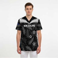 Custom New Zealand Silver Fern Football Scrub Top Go Aotearoa Grunge Black LT14 - Polynesian Pride