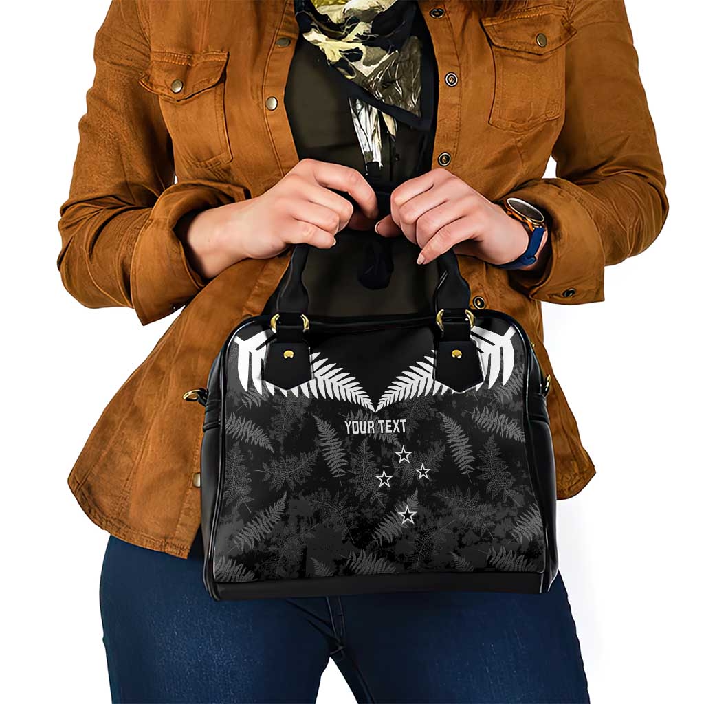 Custom New Zealand Silver Fern Football Shoulder Handbag Go Aotearoa Grunge Black LT14 - Polynesian Pride
