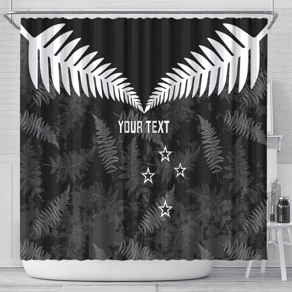 Custom New Zealand Silver Fern Football Shower Curtain Go Aotearoa Grunge Black LT14 - Polynesian Pride