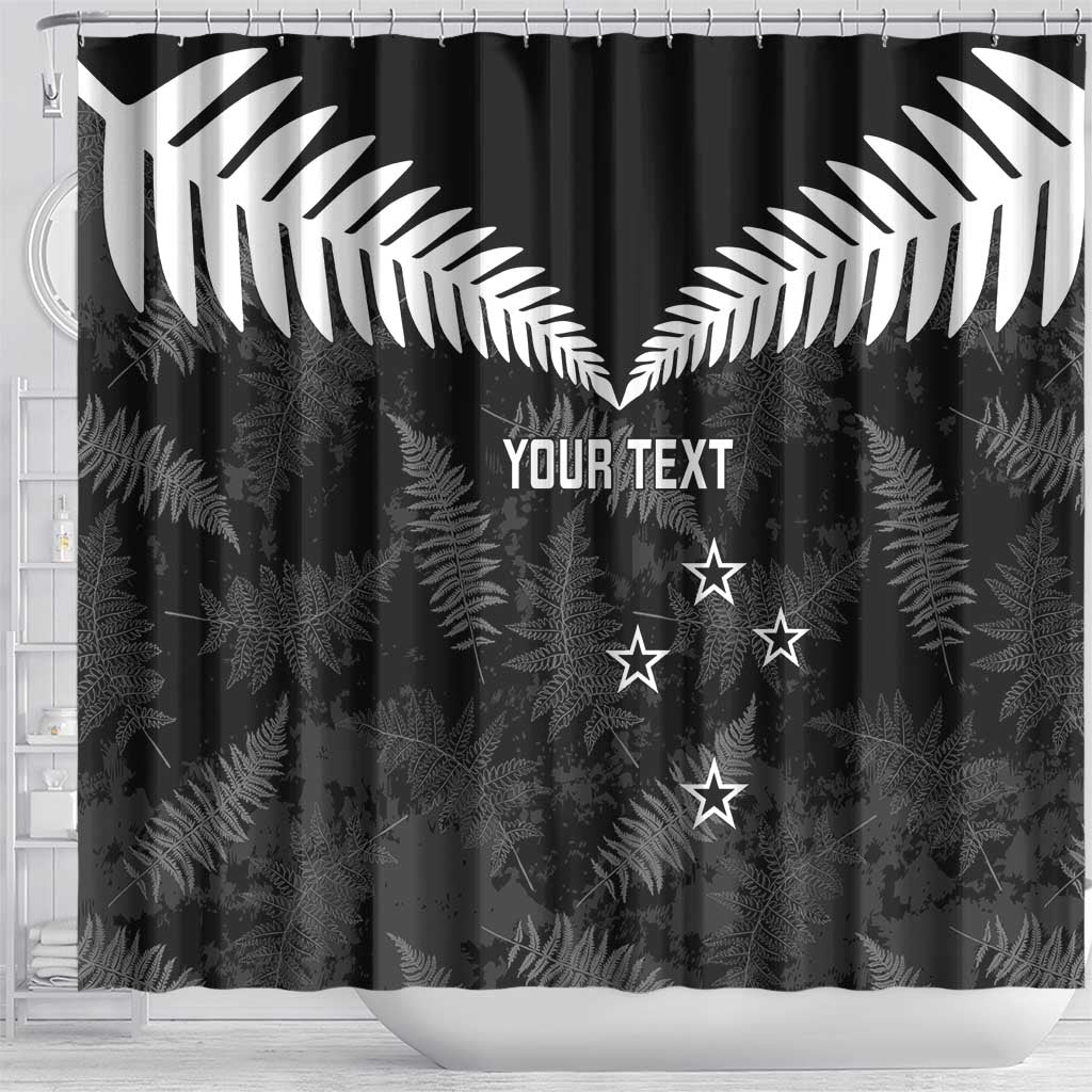 Custom New Zealand Silver Fern Football Shower Curtain Go Aotearoa Grunge Black LT14 - Polynesian Pride