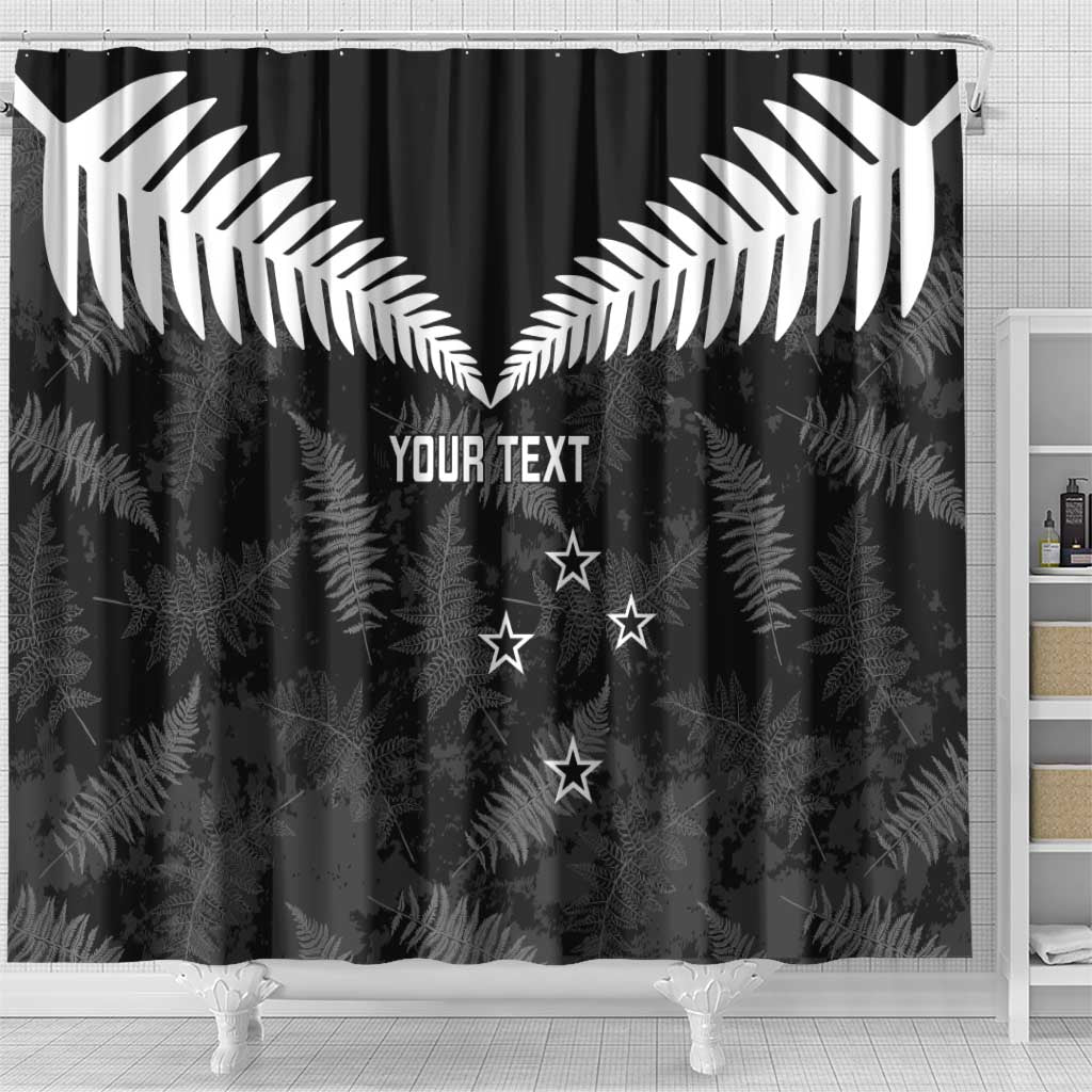 Custom New Zealand Silver Fern Football Shower Curtain Go Aotearoa Grunge Black LT14 - Polynesian Pride
