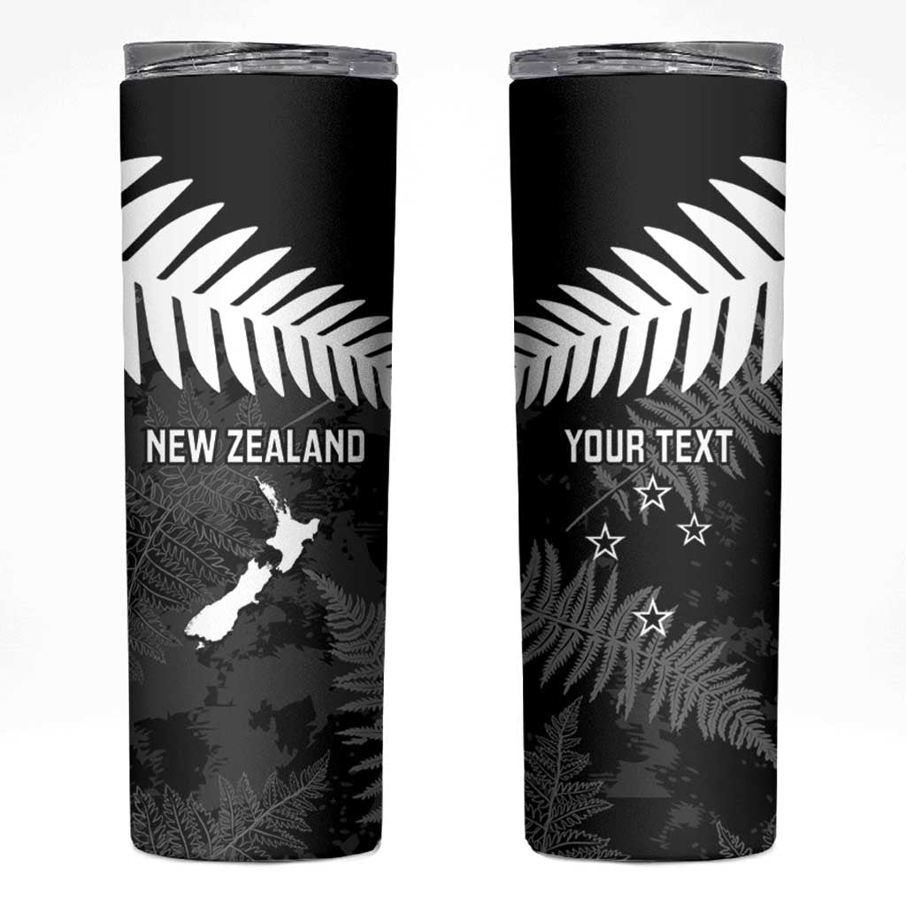 Custom New Zealand Silver Fern Football Skinny Tumbler Go Aotearoa Grunge Black LT14 Black - Polynesian Pride