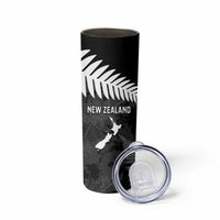Custom New Zealand Silver Fern Football Skinny Tumbler Go Aotearoa Grunge Black LT14 - Polynesian Pride