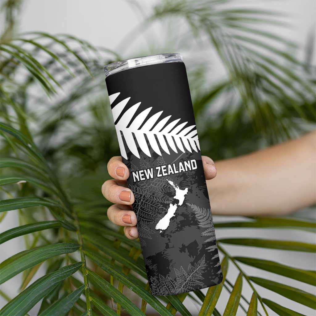 Custom New Zealand Silver Fern Football Skinny Tumbler Go Aotearoa Grunge Black LT14 - Polynesian Pride
