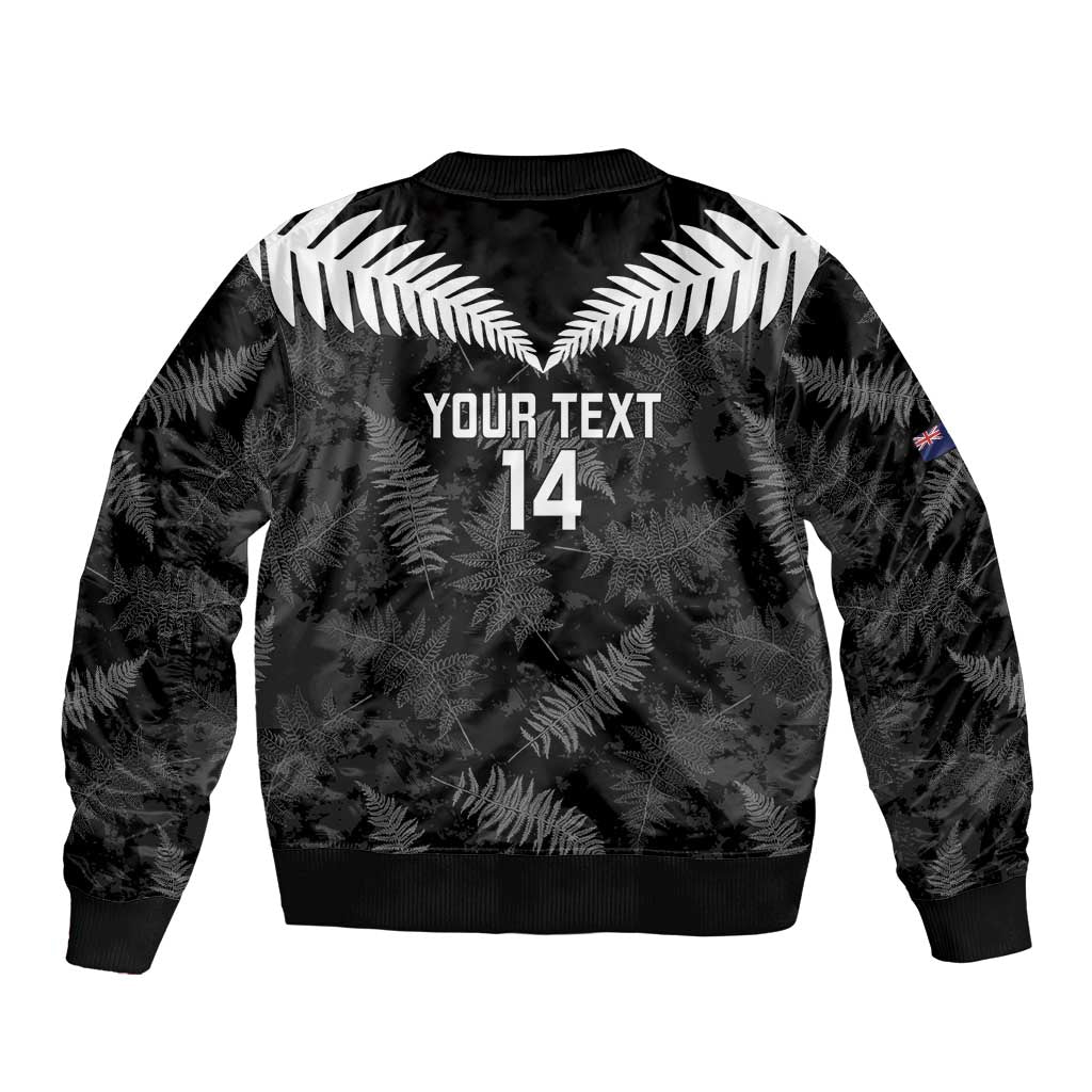 Custom New Zealand Silver Fern Football Sleeve Zip Bomber Jacket Go Aotearoa Grunge Black LT14 - Polynesian Pride