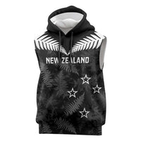 Custom New Zealand Silver Fern Football Sleeveless Hoodie Go Aotearoa Grunge Black LT14 Black - Polynesian Pride
