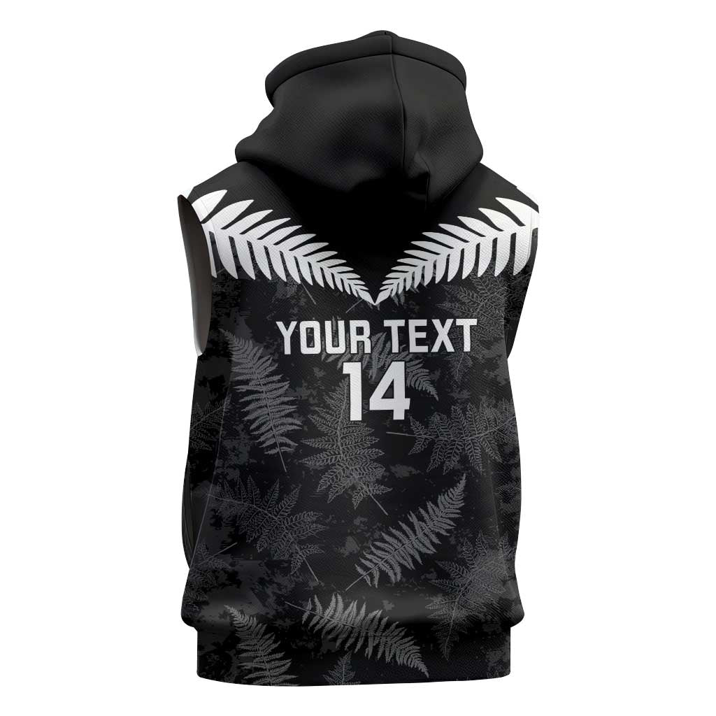Custom New Zealand Silver Fern Football Sleeveless Hoodie Go Aotearoa Grunge Black LT14 - Polynesian Pride