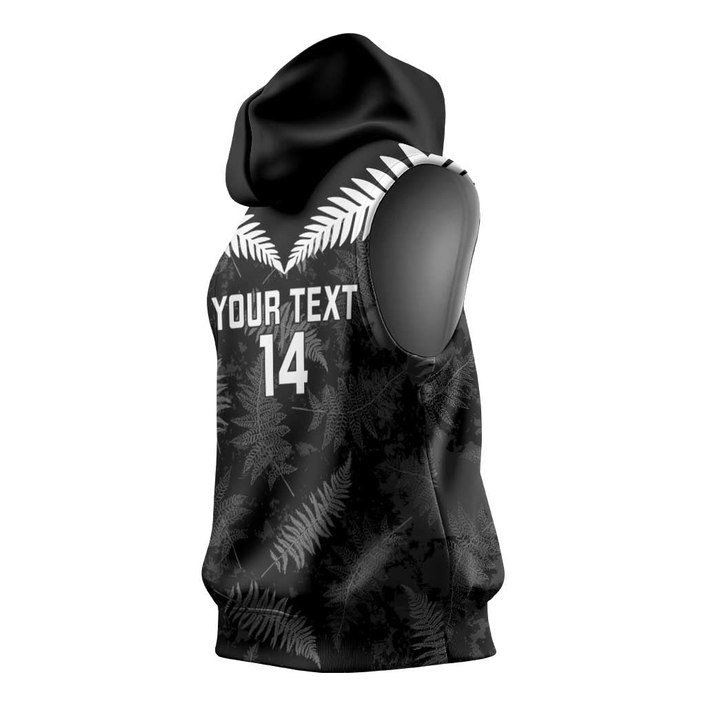 Custom New Zealand Silver Fern Football Sleeveless Hoodie Go Aotearoa Grunge Black LT14 - Polynesian Pride