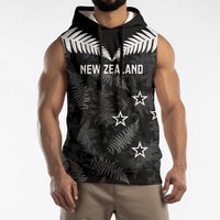 Custom New Zealand Silver Fern Football Sleeveless Hoodie Go Aotearoa Grunge Black LT14 - Polynesian Pride