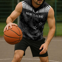Custom New Zealand Silver Fern Football Sleeveless Hoodie Go Aotearoa Grunge Black LT14 - Polynesian Pride
